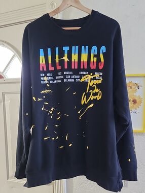 Oversized Distressed "ALL THINGS" Graphic Sweatshirt  Black XXL Grunge Paint